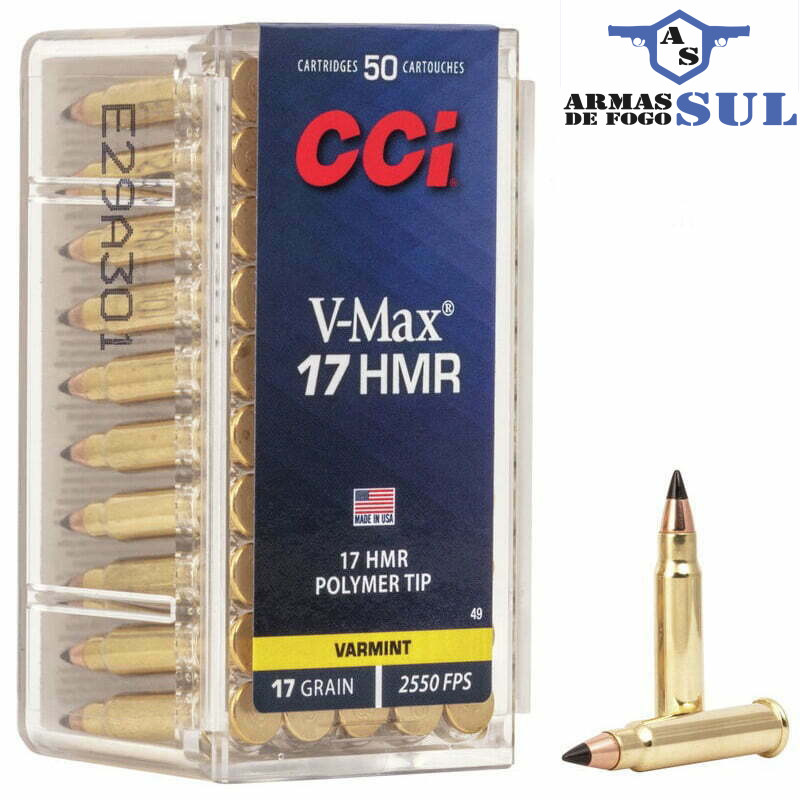 Munição CCI 17HMR V-MAX Polymer-tip 17 Grains – Cx 50