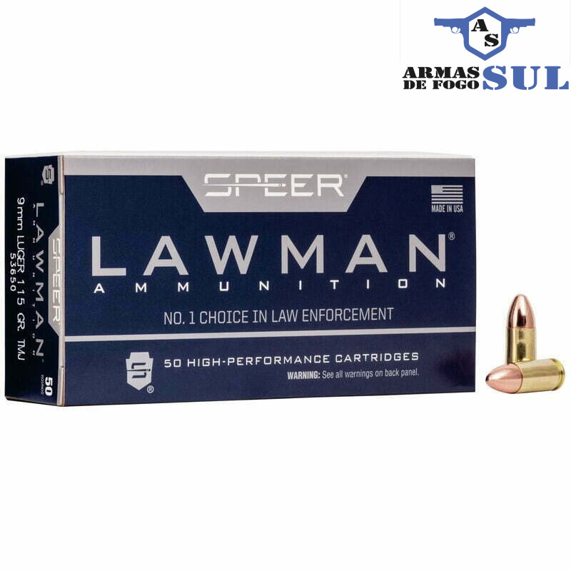 Munição SPEER LAWMAN 9mm LUGER TMJ 124 Grains – Cx 50